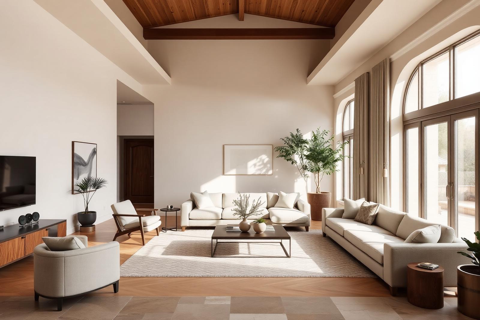 Bright, calm residential living room with warm ivory walls and natural light. Representative photograph.
